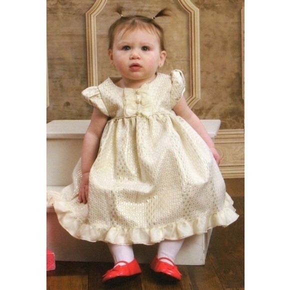 Laura Ashley London Gold Ruffle Formal Holiday Dress Baby Girl Size 18M - Picture 2 of 9